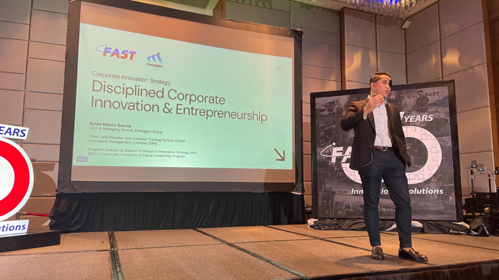 Embiggen Founding CEO & Managing Partner Rolan Marco Garcia delivers his masterclass on corporate innovation to the FAST group - FAST Logistics Group partners with Embiggen to build corporate innovation foundations