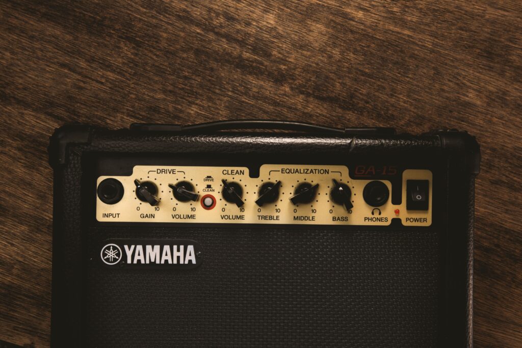 A close up of a Yamaha Amplifier.