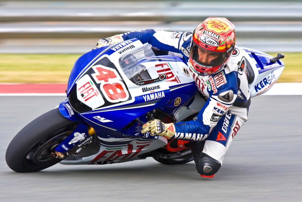 A photo of a Yamaha motorcycle on a race track.